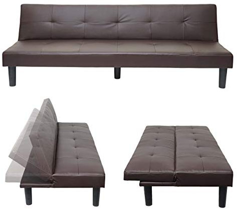 Mendler 3er-Sofa HWC-G11, Couch Schlafsofa Gästebett Bettsofa Klappsofa, Schlaffunktion 195cm - Kunstleder, braun