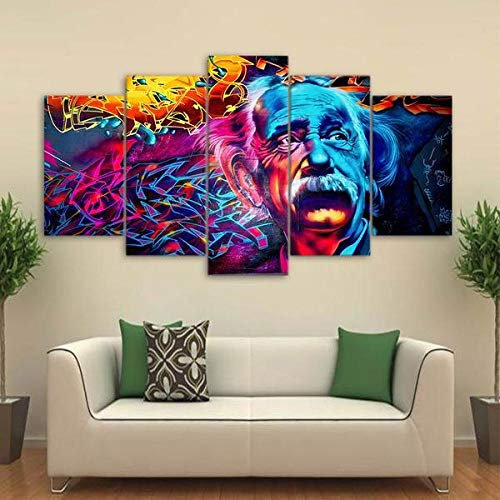 104Tdfc Bilder 5 Teilig leinwandbilder Albert Einstein Psychedelic Bunt 5 Stück Leinwand Bilder Moderne Wandbilder XXL Wohnzimmer Wohnkultur 150X80Cm Rahmen Kreatives Geschenk