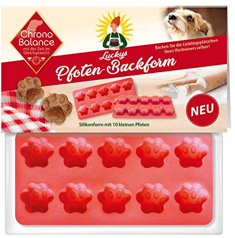 ChronoBalance® Silikon Backmatte wiederverwendbar, BPA frei, 10-Pfoten für Hundekekse und Hundeleckerlies zum Selbermachen in Pfotenform, auch für Pralinen- und Eiswürfel (10 Pfoten, Rot)
