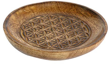 Vaciabolsillos Plato Madera Diseño Étnico Antiguo Flores Centro Mesa Recibidor 16 cm