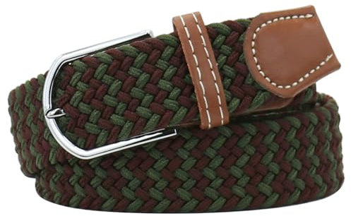 Huyfhksd Gewebte Stretch-Gürtel für Damen und Herren in verschiedenen Farben, modisch, elastisch, Grüner Kaffee, 92.5 cm/97.5 cm Taille