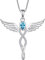 FJ Engelsflügel Kette Damen 925 Sterling Silber Schutzengel Anhänger Halskette Infinity Unendlichkeit Aquamarin März Geburtsstein Schmuck Geschenke für Frauen Mädchen