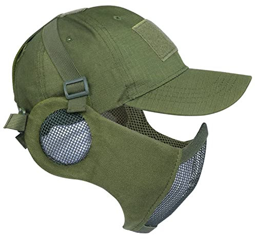 Yzpacc Airsoft Halbgesichtsmaske und Hut Set Stahl Mesh Maske mit Gehörschutz und Baseballkappe Taktische Schutzmaske für CS Game BB Gun Paintball Jagd Schießen