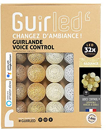 GuirLED - LED Baumwollkugeln Lichterkette WIFI USB - Sprachsteuerung - Connected Home - Amazon Alexa & Google Assistant - 2xUSB-Netzadapter enthalten - 32 Kugeln 3,2m - Radianz