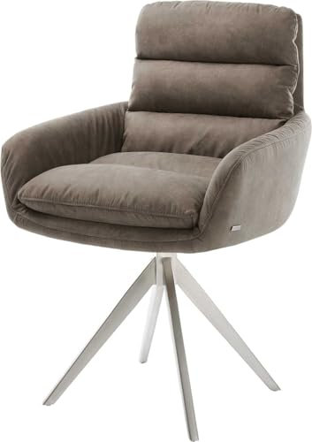 Polsterstuhl Abelia-Flex mit Armlehnen Kreuzgestell kantig Edelstahl Mikrofaser Taupe Vintage