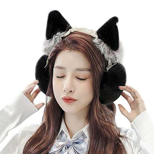Süße Damen Mädchen Winter Ohrenschützer Ohrenwärmer Outdoor Faux Fur Katze Earmuffs Warme Plüsch Ohrwärmer Ear Muffs Winterzubehör Outdoor Ohrenmuscheln (Schwarz)