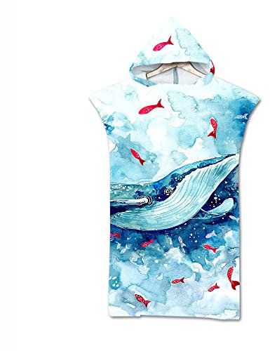 Surwin Surf Poncho Handtuch mit Kapuze, Wolf Drucken Badeponcho Damen Herren, Strand Poncho Kapuze Schnelltrocknend Strandtücher Mikrofaser Bademantel Badetuch Schwimmen (Wal,75x110cm)