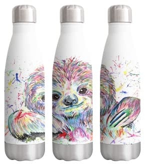 Faultier Aquarell Bauernhof Tiere Regenbogen Kunst Flasche Doppelwandig Isoliert Edelstahl Sportgetränke 500ml Weiß