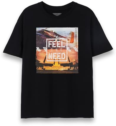 Top Gun Maverick Mens T-Shirt | Adults Feel The Need for Speed Short Sleeve Graphic Tee in Black | Fighter Jets USA Action Movie Apparel Top | Iconic Film Series Merchandise Gift