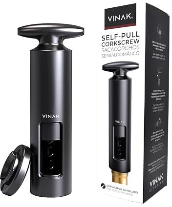 VINAK - Tire-bouchon semi-automatique avec coupe-capsule incluses | Très facile à utiliser | Ouvre-bouteille de vin manuel parfait pour maison, restaurant ou bar.