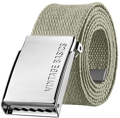 VINTAGE BASICS Unisex Stoffgürtel 130cm lang - 3,8cm breit - Herren und Damen Gürtel - Stufenlos verstellbarer Canvas Belt - Metallschnalle Grün/Seegras