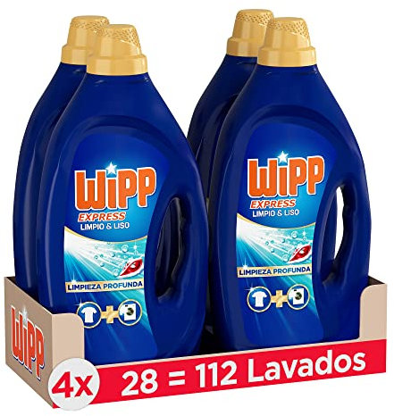 Wipp Express Detergente Líquido Limpio y Liso para lavadora, 28 Lavados - Pack de 4, Total: 112 Lavados