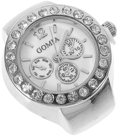 Mikikit Ringuhr Uhr Mit Elastischem Ring Valentinstag- Für Sie Vintage Ring Uhr Frauen Modische Quarzuhr Sparsame Uhr Damen Quarz-fingeruhr Fingerring Gummiband Kind Kristall Glas