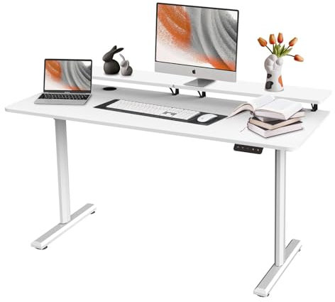 SOSINYA 140x60cm Mesa Escritorio Elevable, Mesa Elevable Escritorio, Mesa Gaming Arce, Dos Soportes para Monitor, Memoria de Altura Ajustable, Adecuado para Estudiar, Trabajar, Jugar