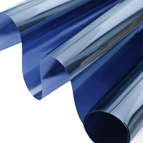 ConCus-T Einweg-Fensterfolie, Sonnenschutz, blendfrei, Verdunkelung, Glas, Tönung, Spiegeleffekt, Folie, Wintergarten, Dachabdeckung, UV-Solarfolie, statische Haftung, Blau/Silber, 30 x 600 cm