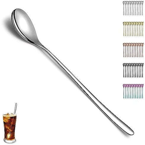 Evanda Latte Macchiato Löffel Set von 12 Stück, Edelstahl Teelöffel, Rühren Bar Löffel, Kaffeelöffel, Eislöffel, Cocktail Löffel