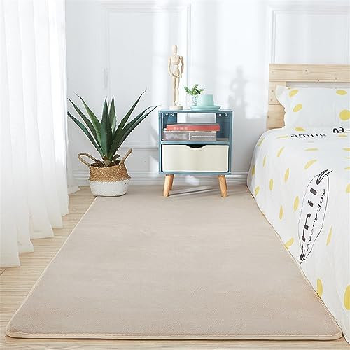 BESTORI Teppich Wohnzimmer Kurzflor Einfarbig Teppich Weicher rutschfest Modernes Waschbar Schlafzimmer Bettvorleger Outdoor Carpet Kamel, 60 x 160 cm