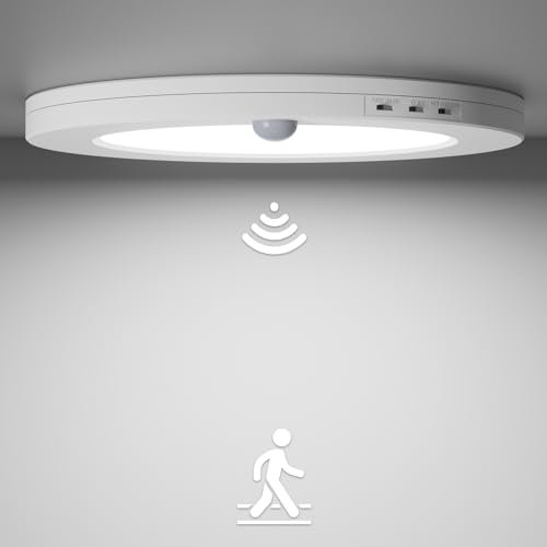 Klighten 2 Stück 20W LED Deckenleuchte Flach mit Bewegungsmelder, Ultraslim Weiß Deckenlampe Rund mit Bewegungssensor für Flur, Treppenhaus, Badezimmer, IP42, 3000K/4000K/6500K, Ø22.5cm x H2cm