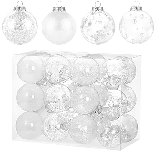 Hyakoz Mini Christbaumkugeln Durchsichtig Christbaumkugeln 24 Stück 6cm Weihnachtsbaumschmuck Weihnachtskugeln Weiß Kugeln Kunststoff Weihnachtskugeln Weihnachtsdeko für Weihnachten Party