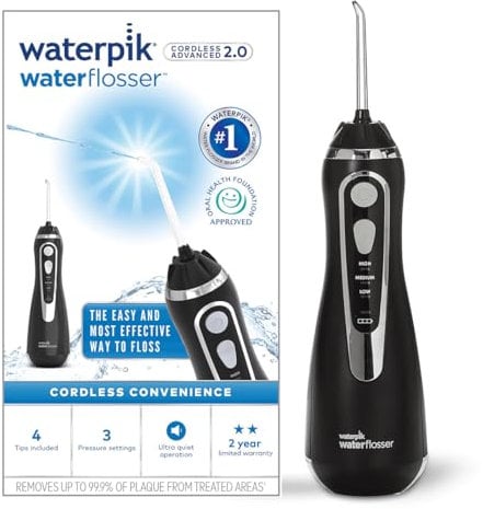 Waterpik Cordless Advanced Water Flosser, 3 Pressure Settings, Dental Plaque Removal Tool, Ideal for Travel or Small Bathrooms, USB Charger, Black, WP-582UK