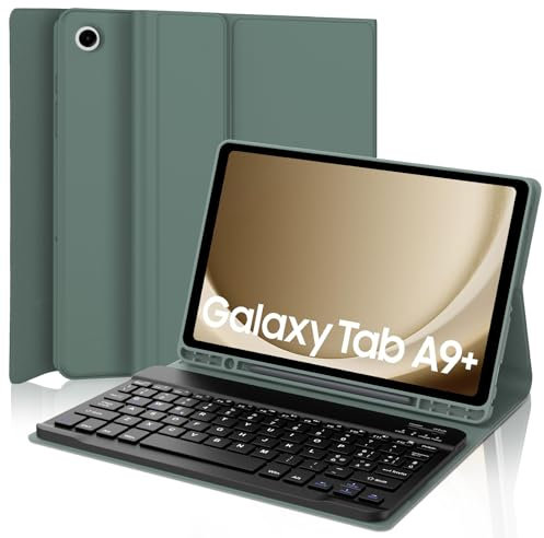 WINCHKING Tastiera per Samsung Galaxy Tab A9 Plus 11, Cover con Tastiera Galaxy Tab A9+, Custodia Italiano Bluetooth Rimovibile Keyboard per Samsung a9 Plus Tablet 2023 11 Pollici, Verde Scuro
