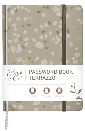 Rileys & Co. Terrazzo Elegance Password Book | Alphabetical Tabs, Password Organizer, Secure Internet & Website Login Keeper, Username Storage | Stylish and Durable (Beige, 20.3 x 15.2 cm)