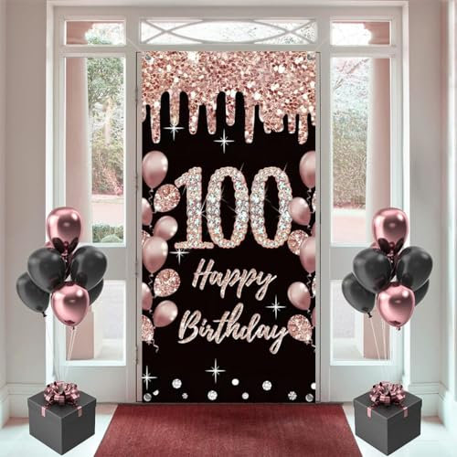 Decoración de cumpleaños número 100 para mujer, cartel de tela con texto Happy 100 Years Old 100 Year, telón de fondo para puerta, telón de fondo para fotos, cartel de bienvenida, 180 cm x 90 cm