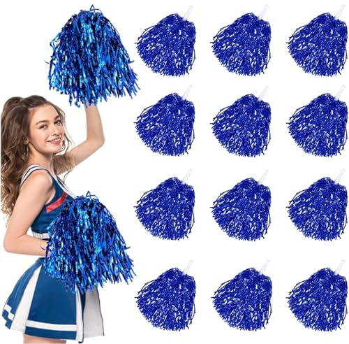 12 Stück Cheerleading Pompoms,Pom Pom Cheerleader,Blau Pom Poms aus Metallfolie,Cheerleader Bunte Pompons Handblume,Metallic Pompoms Cheerleading für Sportwettbewerb Tanzen Cheers Erwachsene Kinder