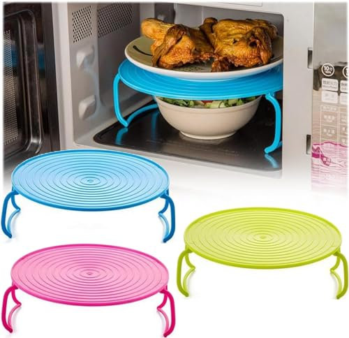 Bandeja plegable para microondas, redonda, accesorios de cocina multiusos para microondas, nevera, horno, rejilla de microondas, 3 piezas, regalo para la familia (3 piezas)