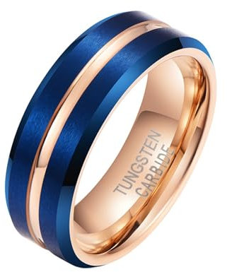Whoiy Rille Ringe Unisex Rosegold Blau 8MM, Ringe Freundschaftsringe Matt Wolfram Ehering mit Personalisiert Gravur für Größe 72 (22.9)