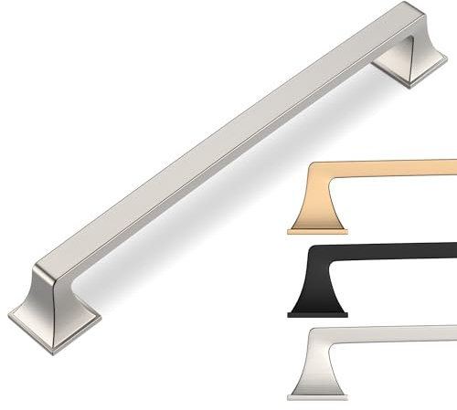 9BUILD 10 Pack 160mm Brushed Satin Nickel Kitchen Cupboard Handles - Door and Drawer Zinc Alloy Handles for Wardrobe and Cabinet