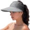 DRESHOW Damen Visor Sonnenhut Breite Krempe Hut Einstellbar Faltbarer Pferdeschwanz Strandhut Sommer UV Schutz Außen Hut UPF 50+