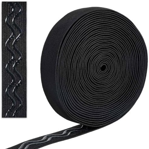 5M Silikon Gummiband 20 mm Gummiband Schwarze Elastische Bänder Gummiband zum Nähen Rutschfestes Breites Non-Slip Welle Silikon Gummiband Elastisches Gummiband für Kleidung Perücke Gürtel