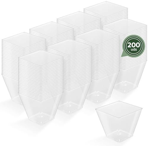Horeca Collection - 200 Uds Bol Cuadrado Transparente 120 cc - 5,8 x 5,3 cm - Vasitos Aperitivos Plastico - Vasitos para Postres - Catering - Cuencos - Vasos - Finger Food