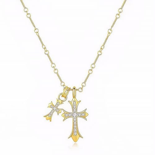 WUSANNA Cross Necklace, Kreuz Kette Gold Damen Kreuz Zarte Halskette mit Kreuz Anhänger Damen, Zarte Kreuz Halskette für Damen, Hypoallergene Einfache und Schöne Modeschmuck für Frauen und Mädchen