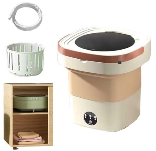 BOERYOU Lavadora portátil, Mini Lavadora Plegable, Lavadora pequeña de Gran Capacidad de 15 l for Apartamentos, dormitorios, campamentos, Viajes en Autocaravana(Brown)