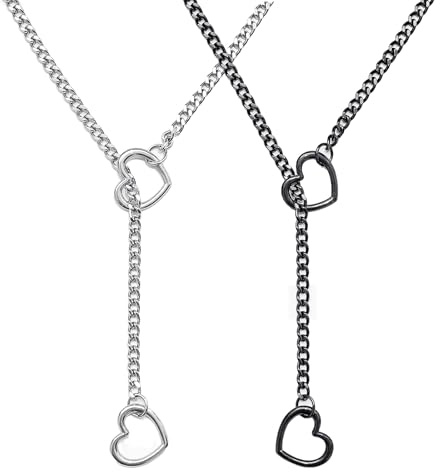 2PCS Slip Chain Choker Necklaces for Women Gothic Punk Choker Necklace | Heart Slip Necklace Chain Adjustable Stainless Steel Necklaces for Women Men Accessory Men's and Women's Birthday Gifts