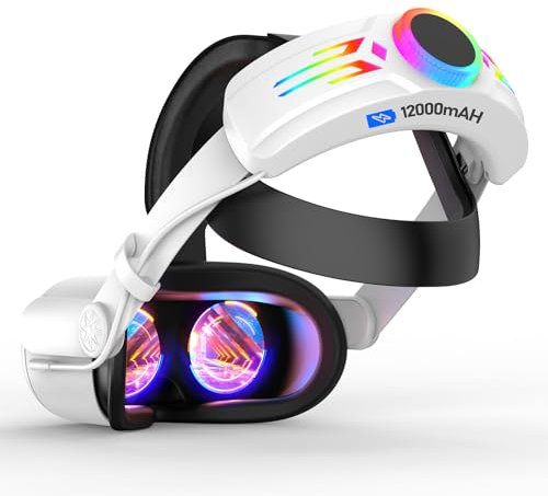 RGB Head Strap with 12000mAh Battery for Oculus Quest 2, Battery Pack for Extended 8 Hrs of Playtime, Fast Charging VR Power, Adjustable Elite Strap Enhanced Support and Balance for Meta Quest 2