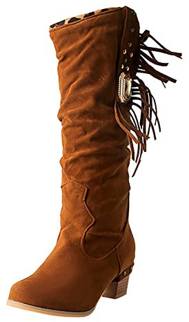 Bambini 21 Moda Stivali Frange Solida Stivali da donna con tacco spesso Elegante Nero, marrone, 40 EU