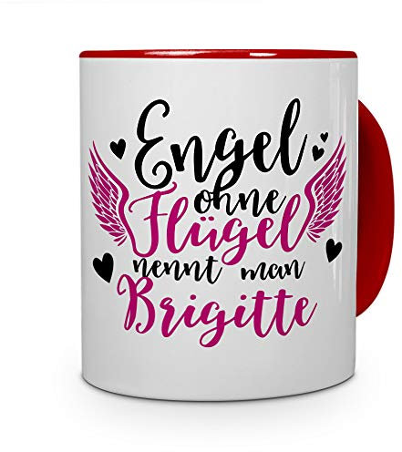 printplanet Tasse mit Namen Brigitte - Motiv Engel - Namenstasse, Kaffeebecher, Mug, Becher, Kaffeetasse - Farbe Rot