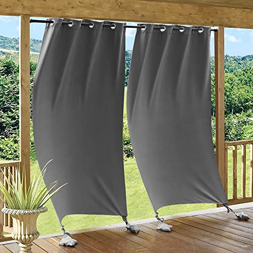 PONY DANCE Outdoorvorhänge mit Ösen und Gewichteten Säcken Outdoor Vorhang Wetterfest Sichtschutz & Sonnenschutz Gardinen für Pavillon & Terrasse 2er Set H 213 x B 132 cm, Grau