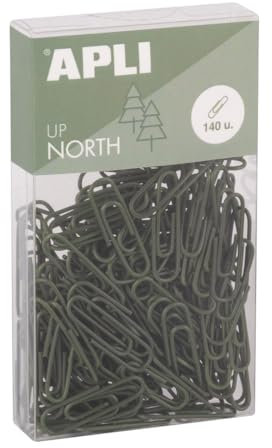 APLI 19977 Büroklammern aus Metall, 28 mm, Packung mit 140 Stück, Khaki, elegantes Design, Schreibtischzubehör Upnorth