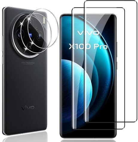 Locofun Pellicola Vetro Temperato per Vivo X100 Pro 5G e Protezione Lente Fotocamera, Durezza 9H Schermo Protettiva Film [2+2 Pezzi], Anti Graffi Niente Bolle