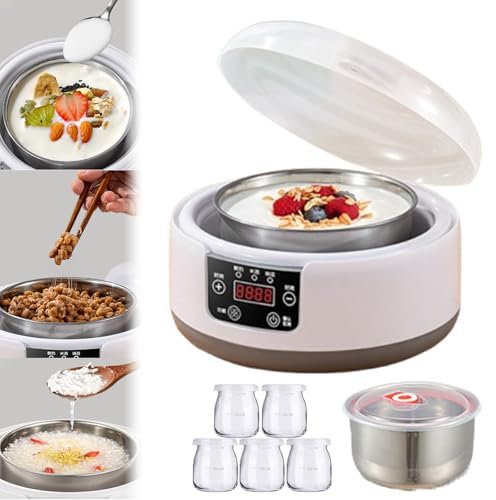 Genérico Yogurtera ProbióTica, MáQuina EléCtrica para Hacer Yogur, Incubadora De Yogur Multifuncional para El Hogar De 1200 Ml con 5 Tarros De Yogur, Yogurtera con Control De Tiempo Ajustable