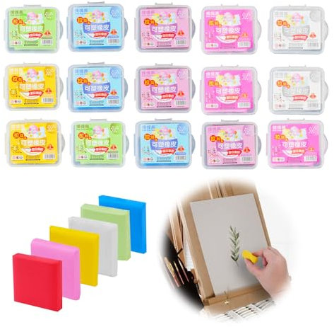 15 Stück Knetradiergummi, Radiergummi Knete Weich Knetbar Radiergummis mit Etui, Skizzieren Kunst Knetgummi Radierer Radierknete Art Eraser für Künstler Bunte Zeichnung Malerei Schulbedarf