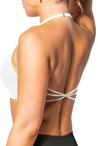 TZLDN Sport BH Damen Rückenfrei Gym Top Neckholder Sport Bra Gepolstert Sportkleidung Sportunterwäsche Outfits Yoga Fitness weiß S