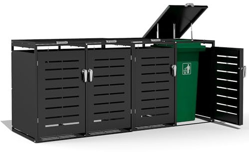 Mülltonnenbox 4er 240L, großes Fassungsvermögen, Mülltonnenverkleidung mit rostbeständiger Beschichtung, langlebige Hydraulikstreben & Kette,for Garten & Outdoor