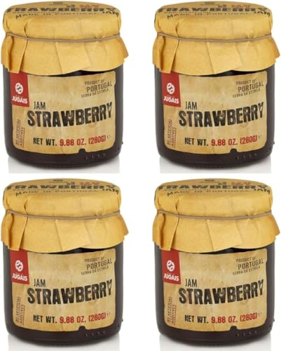Mermelada de Fresa – Pack de 4 tarros de 280 g – Conserva tradicional portuguesa de frutas – Sin aditivos artificiales – Mermelada rica y afrutada de fresa