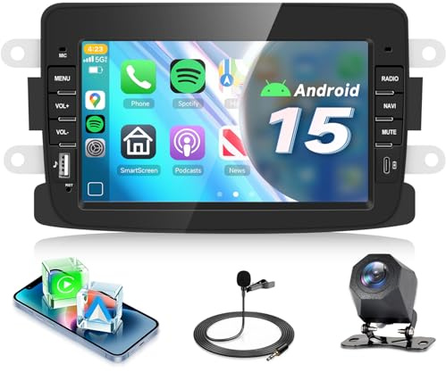 【4+64G】 Hodozzy Carplay Autoradio für Renault Captur Dacia Sandero Duster Logan Lodgy mit USB USB-C, Renault Autoradio 7 Zoll 2 Din Bluetooth mit Android Auto/32 EQ/FM/RDS/SWC+Rückfahrkamera