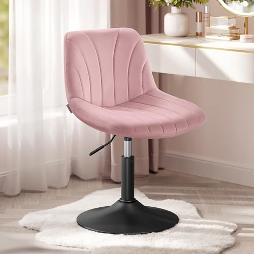 VASAGLE Dressing Table Chair, Height Adjustable Bar Stool with Back, 360° Swivel Beauty Stool for Bedroom, Dining Room, Home Office, Velvet, Jelly Pink LJB160SA02